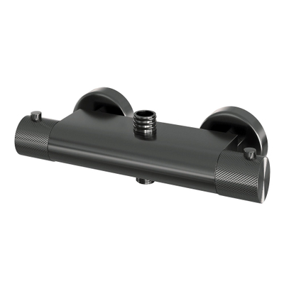 Brauer Gunmetal Carving Douche pluie 20cm thermostatique mural avec douchette rond 1 jet stick flexible 150cm lisse et barre avec curseur Gunmetal brossé PVD