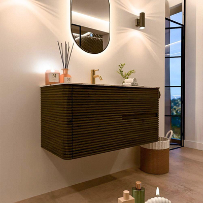 Mondiaz CIRO-DLUX Badkamermeubelset - 100x45x50cm - Solid surface wastafel Meli - 1 wasbak Midden - 1 kraangat - 2 lades - Shadow