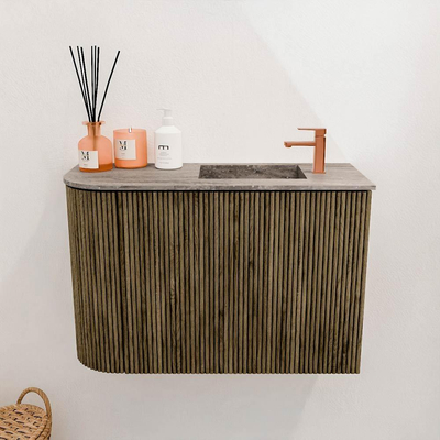 Mondiaz JOYA-DLUX 61.6cm toiletmeubel - ronding links kleur Dusk - Wastafel FAYE positie Rechts 1 kraangat kleur Oza.