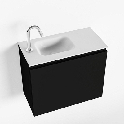 MONDIAZ OLAN Kit lave-mains - 60x30x40cm - 1 trou de robinet - 1 tiroir - urban mat - lavabo à gauche - Solid Surface Blanc