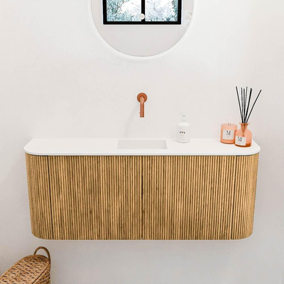 Mondiaz JOYA 103.2cm toiletmeubel - ronding links en rechts kleur Oak - Wastafel FAYE positie Midden Zonder kraangat kleur Talc.