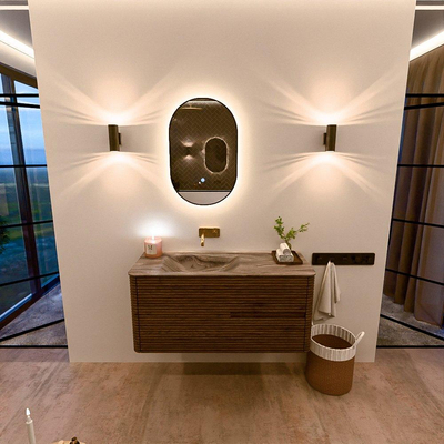 Mondiaz CIRO-DLUX Badkamermeubelset - 110x45x50cm - Solid surface wastafel Sombra - 1 wasbak Links - zonder kraangaten - 2 lades - Dusk