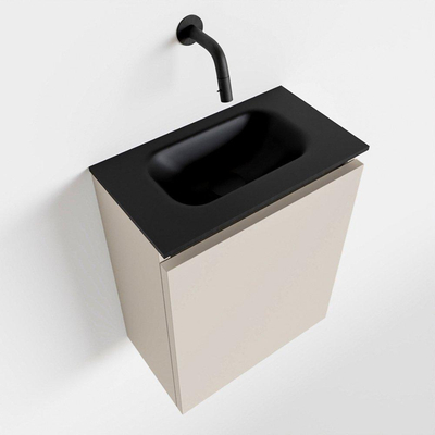 MONDIAZ TURE Toiletmeubel 40x23x50cm met 0 kraangaten 1 deuren linen mat Wastafel Eden midden Solid Surface Zwart