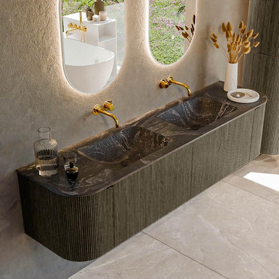 Mondiaz KURVE-DLUX Badkamermeubelset - 180x46x40cm - 2 lade - 2 deuren - wastafel solid surface - dubbel - zonder kraangat - Shadow