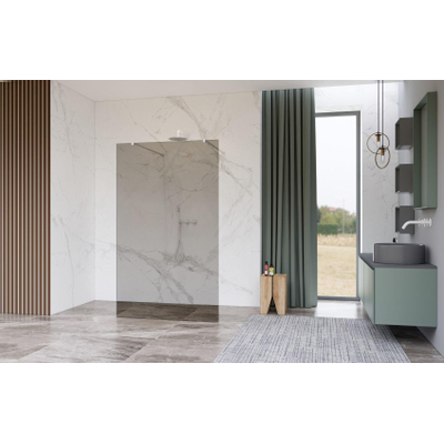 Fortifura Galeria Vrijstaande Inloopdouche - 140x200cm - Rookglas - antikalk - 8mm veiligheidsglas - wandsteunen - Wit mat