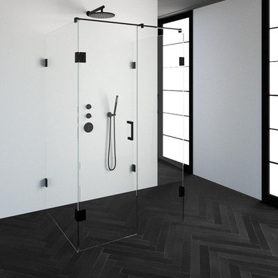 Saniclass Create Cabine de douche XL 120x100cm sans profilé avec verre de sécurité anticalcaire 8mm noir mat