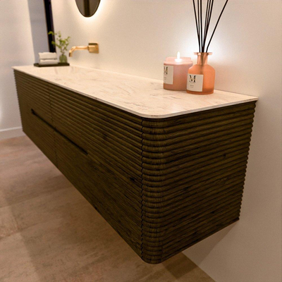 Mondiaz CIRO-DLUX Badkamermeubelset - 180x45x50cm - Solid surface wastafel Ostra - 1 wasbak Links - zonder kraangaten - 4 lades - Shadow