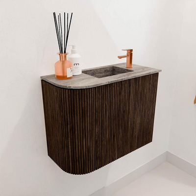 Mondiaz JOYA-DLUX 51.6cm toiletmeubel - ronding links kleur Walnut - Wastafel FAYE positie Rechts 1 kraangat kleur Oza.