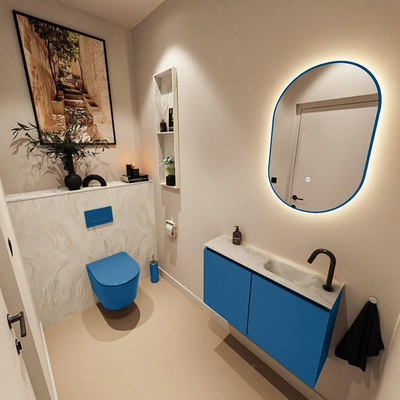 MONDIAZ TURE-DLUX Meuble de toilettes 80 cm Jeans. Lavabo EDEN Ostra position à droite. Avec 1 trou de robinet.