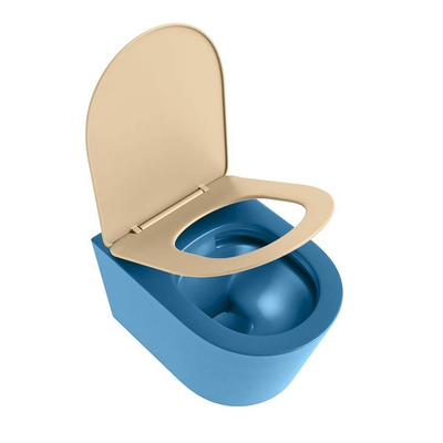 Mondiaz LAVIE WC suspendu – sans bride – 36 x 53 cm – avec abattant softclose – Jeans (bleu), abattant Sand (beige)