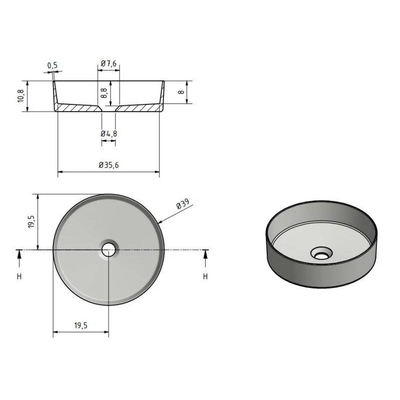 By Goof Waskom - opbouw - 39x10.8x39cm - Solid surface - Rond - Mat Antraciet