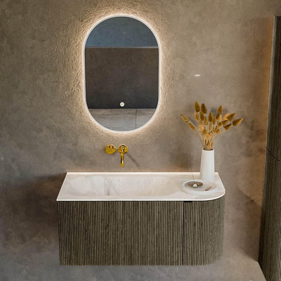 Mondiaz KURVE-DLUX Ensemble de meuble de salle de bains - 95x46x40cm - 1 tiroir - 1 porte - lavabo solid surface - gauche - sans trou de robinet - Shadow