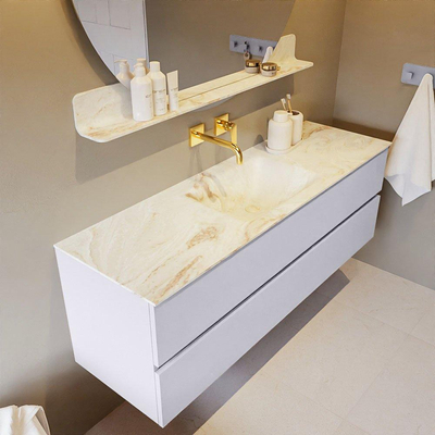 Mondiaz VICA-DLUX Ensemble de meuble de salle de bain - 150cm - meuble sous-vasque cale - 2 tiroirs - lavabo encastrée cloud milieu - sans trous de robinet - version haute de 60cm - frape