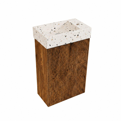 Saniclass Holz Atelier Ensemble meuble WC - 40x60.5cm - 1 porte - lave-mains terrazzo - trou de robinet à droite - walnut pure