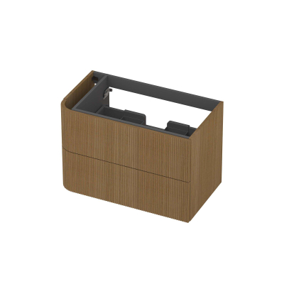 INK Concept R Wastafelonderkast - 80x45x52cm - 2 lades - opliggende grepen - gefreesd - afgeronde hoek links - MDF - light veneer