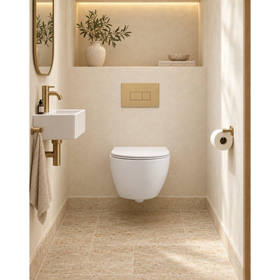 QeramiQ Dely Swirl Compact Ensemble WC - réservoir encastré QeramiQ flush - abattant fin - plaque de commande en plastique beige - boutons rectangulaires - blanc mat