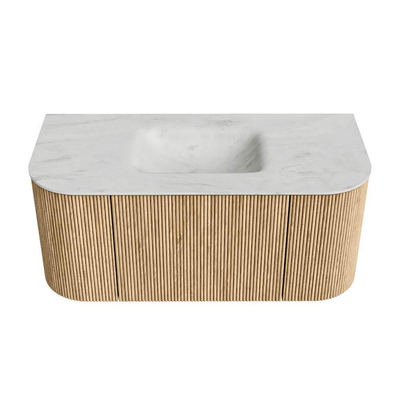 MONDIAZ KURVE-DLUX 100cm Meuble salle de bain avec module 25 G et D - couleur Oak - 1 tiroir - 2 portes - vasque GRUNNE centre - 1 trou de robinet - couleur Opalo