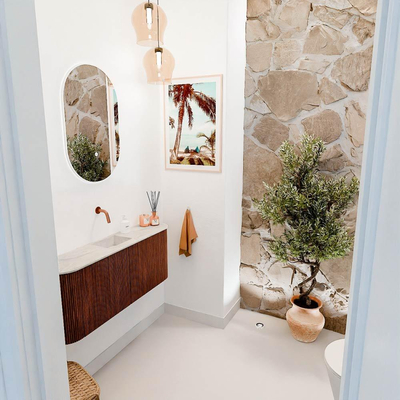 Mondiaz JOYA-DLUX 103.2cm meuble de toilette - arrondis gauche et droite couleur Ruby - Vasque FAYE position Milieu Sans trou de robinet couleur Ostra.