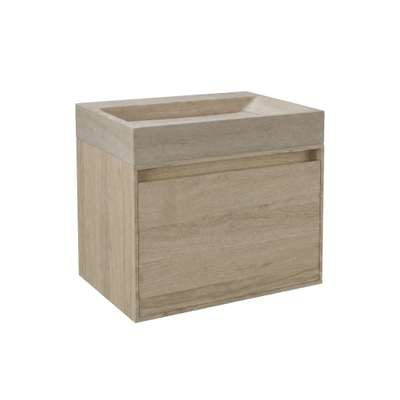 Forzalaqua Ibiza Ensemble meuble de salle de bains - 80x50x50cm - 1 tiroir - lavabo en travertin - sans trou de robinet - jeu de supports - bouchen de vidage - smoke