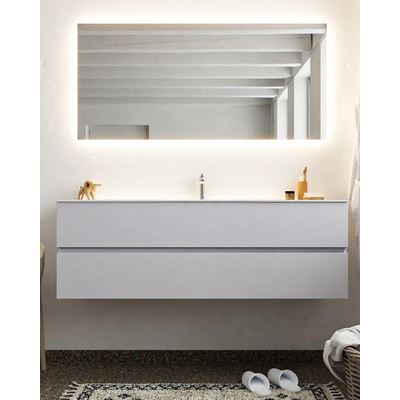 Mondiaz VICA ensemble de meuble de salle de bain - 150cm - meuble sous-vasque cale - 2 tiroirs - lavabo moon milieu - 1 trou de robinet - miroir LED - version XL 60cm haut