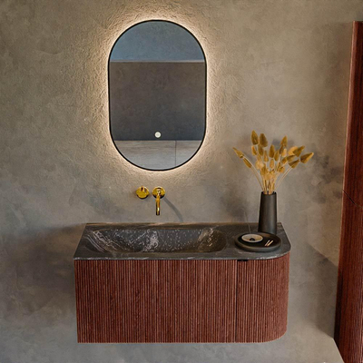 Mondiaz KURVE-DLUX Badkamermeubelset - 95x46x40cm - 1 lade - 1 deur - wastafel solid surface - links - zonder kraangat - Ruby