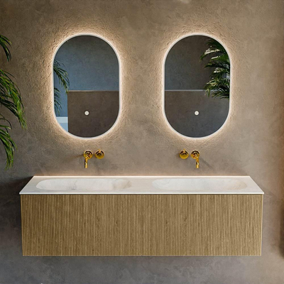 Mondiaz KURVE-DLUX Badkamermeubelset - 150x46x40cm - 2 lade - wastafel solid surface - dubbel - zonder kraangat - Dusk