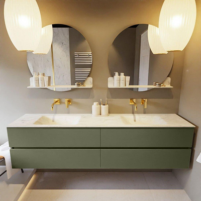 Mondiaz VICA-DLUX ensemble de meuble de salle de bain - 200cm - meuble sous-vasque armée - 4 tiroirs - lavabo encastré nuage double - sans trous de robinet - miroir modèle spot - version XL 60cm de haut - opalo