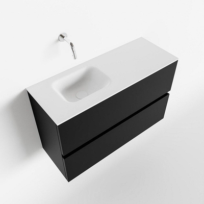 MONDIAZ ADA Toiletmeubel 80x30x50cm met 0 kraangaten 2 lades urban mat Wastafel Lex links Solid Surface Wit