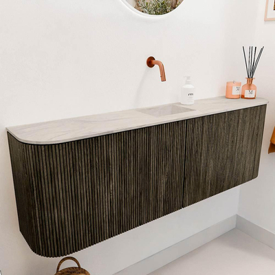 Mondiaz JOYA-DLUX 123.2cm toiletmeubel - ronding links en rechts kleur Shadow - Wastafel FAYE positie Midden Zonder kraangat kleur Ostra.