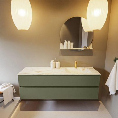 MONDIAZ VICA-DLUX Ensemble meuble de salle de bains - 150cm - meuble sous-lavabo army - 2 tiroirs - lavabo encastré cloud à droite - 1 trou de robinet - version hauteur 60cm - frape