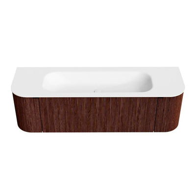 Mondiaz KURVE Badkamermeubelset - 150x46x40cm - 1 lade - 2 deuren - wastafel solid surface - midden - zonder kraangat - Ruby