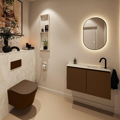 MONDIAZ TURE-DLUX Meuble toilette - 80cm - Rust - EDEN - vasque Ostra - position droite - 1 trou de robinet