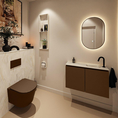 MONDIAZ TURE-DLUX Meuble WC 80 cm Rust. EDEN lavabo Ostra position droite. Avec 1 trou de robinet.