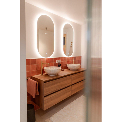 Differnz Terrazzo vasque à poser - 40x40x15cm - ronde - terrazzo - marron/beige mat