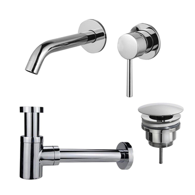 Fortifura Calvi Slim Wastafelkraanset - inbouw wastafelkraan - always open plug - verlaagde design - sifon - hoogglans chroom
