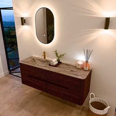 Mondiaz CIRO-DLUX Badkamermeubelset - 140x45x50cm - Solid surface wastafel Sombra - 1 wasbak Links - 1 kraangat - 4 lades - Ruby