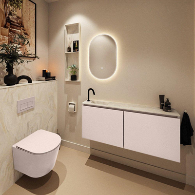 MONDIAZ TURE-DLUX Meuble toilette - 120cm - Rosee - EDEN - vasque Ostra - position gauche - 1 trou de robinet