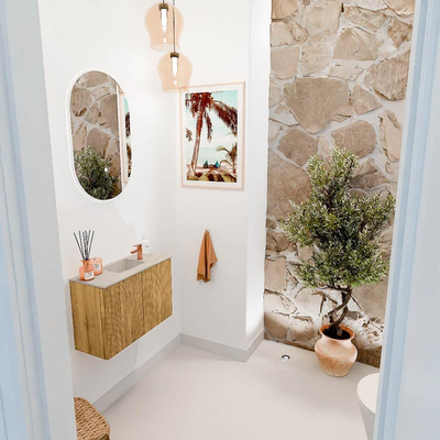 Mondiaz JOYA-DLUX 60cm toiletmeubel - kleur Oak - Wastafel FAYE positie Midden 1 kraangat kleur Opalo.