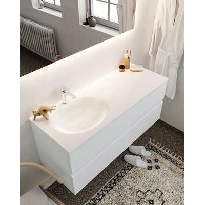 Mondiaz VICA ensemble de meuble de salle de bain - 120cm - meuble sous-vasque argile - 2 tiroirs - lavabo lune gauche - 1 trou de robinet - version XL 60cm haut