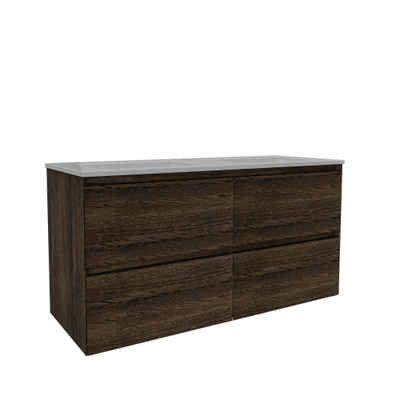 Saniclass Holz Pure Ensemble meuble de salle de bains - 120x45x60cm - 4tiroirs - 2 vasques - sans trous de robinetterie - trop-plein - Chêne charcoal