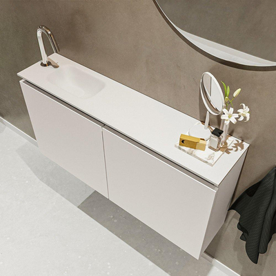MONDIAZ TURE Toiletmeubel 100x23x50cm met 1 kraangaten 2 deuren linen mat Wastafel Eden links Solid Surface Wit