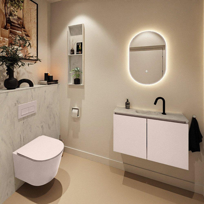MONDIAZ TURE-DLUX Meuble toilette - 80cm - Rosee - EDEN - vasque Opalo - position centrale - 1 trou de robinet