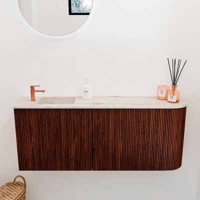 Mondiaz JOYA-DLUX 101.6cm toiletmeubel - ronding rechts kleur Ruby - Wastafel FAYE positie Links 1 kraangat kleur Nata.