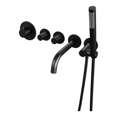 BRAUER Black Carving Badkraan inbouw - douchegarnituur - 20cm uitloop - inclusief inbouwdeel - 3 carving knoppen - handdouche Staaf 1 stand - mat zwart