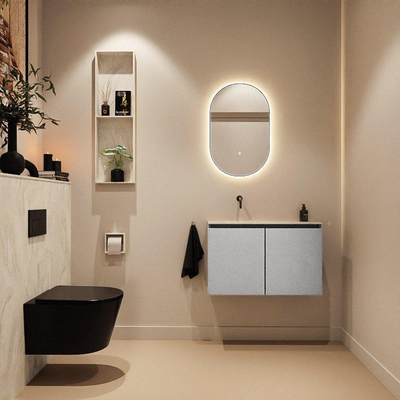 MONDIAZ TURE-DLUX Meuble toilette - 80cm - Plata - EDEN - vasque Ostra - position gauche - sans trou de robinet