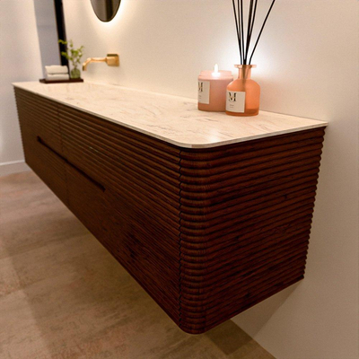 Mondiaz CIRO-DLUX Badkamermeubelset - 190x45x50cm - Solid surface wastafel Ostra - 1 wasbak Links - zonder kraangaten - 4 lades - Ruby