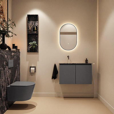 MONDIAZ TURE-DLUX Meuble de toilette 80cm Dark Grey. EDEN lavabo Lava position gauche. Sans trou de robinet.
