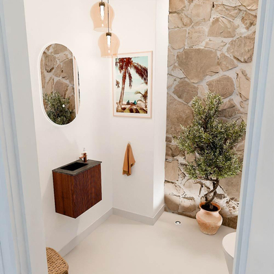 Mondiaz JOYA-DLUX 40cm toiletmeubel - kleur Ruby - Wastafel FAYE positie Links 1 kraangat kleur Lava.