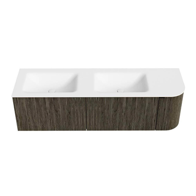 Mondiaz KURVE Badkamermeubelset - 155x46x40cm - 2 lade - 1 deur - wastafel solid surface - dubbel / links - 2 kraangaten - Shadow