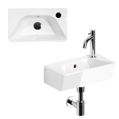 Clou InBe Ensemble de fontaine - 40,5x22,5x11 cm - avec robinet - avec bonde - avec siphon - céramique blanche - chrome